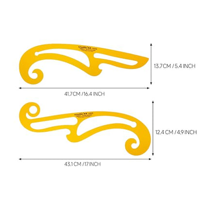 KEARING 2Pcs Orange French Curve Ruler Set - Flexible Sewing Template | Flexible 2-piece transparent orange PVC french curve set. Smooth drawing & grading templates for sewing pattern making - style: 1300S