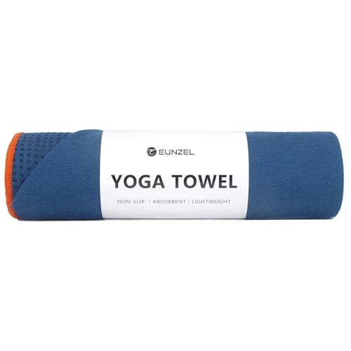 Eunzel Hot Yoga Towel - Microfiber Non Slip Yoga Mat Towel with Grip Dot Sweat Absorbent Towel for Hot Yoga, Pilates and Fitness 72" x 24", Steel Blue/Orange - color: Steel Blue/ Orange