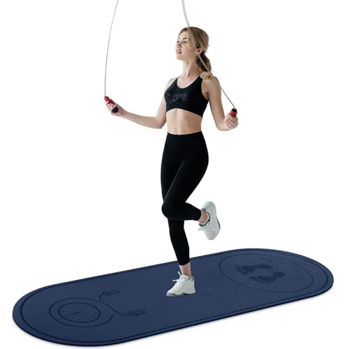 Jump Rope Mat 71"/63"x24" Larger Non-Slip Indoor Outdoor Exercise Fitness Mat, High-Density Workout Shock Absorption for Home Gym Flooring Concrete Jumping Rope - color: 71"x24"DarkBlue
