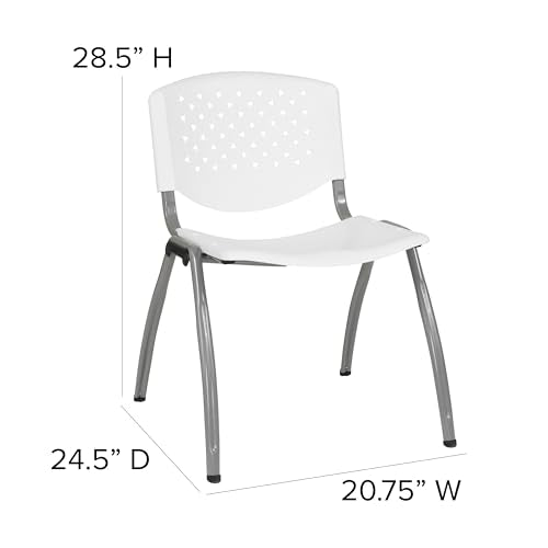 EMMA + OLIVER Home and Office White Plastic Stack Chair with Perforated | Powder Coated, 880 LBS. Weight Capacity - color: White