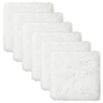 Softlife White Faux Fur Sheepskin Chair Cover 6 PCs Seat Cushion Pad Super Soft Area Rugs for Living Bedroom Sofa Dorm (1.6ft x 1.6ft) - color: White-6pcs