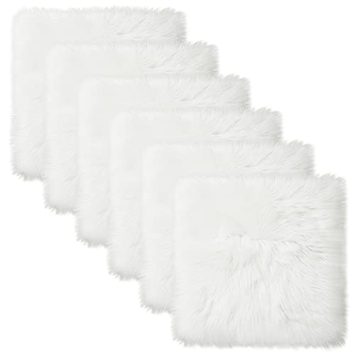 Softlife White Faux Fur Sheepskin Chair Cover 6 PCs Seat Cushion Pad Super Soft Area Rugs for Living Bedroom Sofa Dorm (1.6ft x 1.6ft) - color: White-6pcs