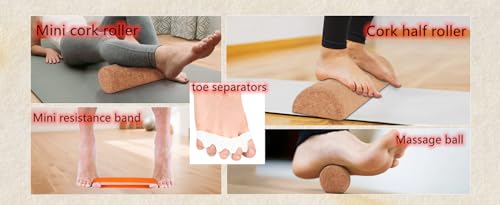 Cork half balance board balance training Set &Resistance Bands-Foot Strengthener for Enhanced Foot Function &Set of 2 Silicone gel toe separators – bunion corrector that relieves pain and realigns the big toe. &Improve foot Strengthener, Indoors Balance B