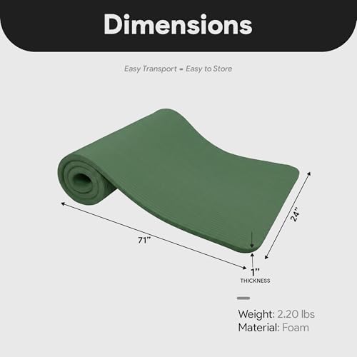 BalanceFrom 1-inch Thick 71x24 Inches Extra Thick Exercise Yoga Mat - color: Green Jasper