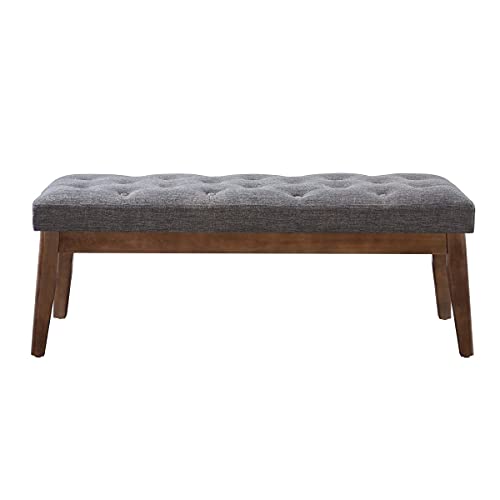 24KF Linen Upholstered Buttons Tufted Entryway Bench with Solid Wood Leg,Bed Bench Ottoman with Padded Seat,5034-Dark Gray - color: Dark Gray Linen, size: Tufted Bench with Solid Wooden Base