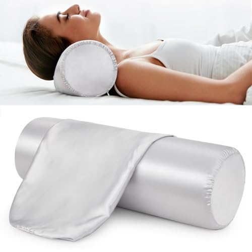 Noverlife 라운드 넥 베개 커버 2팩, 새틴 베개 커버, 케이스만 포함 - color: 45.7cm(18인치) 라이트 그레이 - 새틴