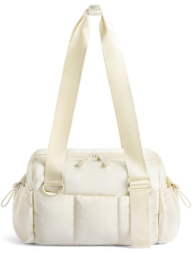 Uselike Small Gym Bag for Women, 7L Mini Duffle Bag for Travel, Lightweight Quilted Puffer Bag for Daily, Cute Shoulder Bag for Dance with Wet Pocket (Off White) - color: Off White