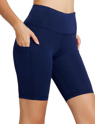 baleaf Women's High Waist Biker Shorts with 3 Pockets - color: Navy Blue-classic, size: Small