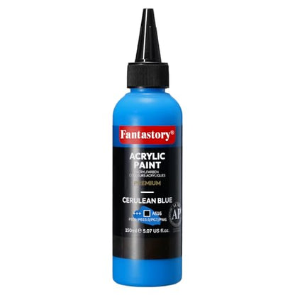 Fantastory 150ml Blue Deep Hue Acrylic Paint - Squeeze Bottle | Extreme Coverage + Precise Color Matching, Recommended by Professionals for Canvas, Wood, Clay, Fabric, Ceramic - style: 150ml Blue Color