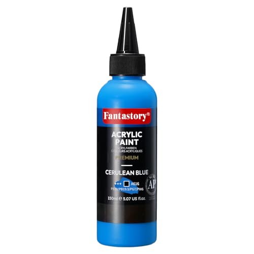 Fantastory 150ml Blue Deep Hue Acrylic Paint - Squeeze Bottle | Extreme Coverage + Precise Color Matching, Recommended by Professionals for Canvas, Wood, Clay, Fabric, Ceramic - style: 150ml Blue Color