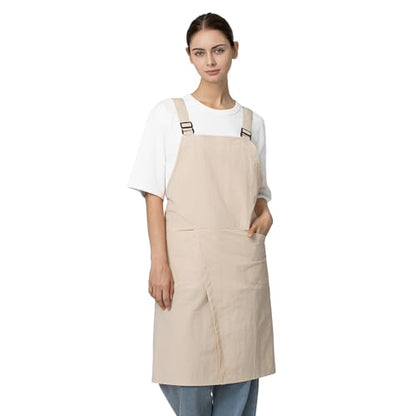 Unisex Waterproof Apron Restaurant Cooking Cafè Flower Shop Baking Kitchen Length Adjustable - color: Cream Beige