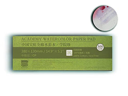 BAOHONG Academy Grade Watercolor Block, 100% Cotton, Acid-Free, 140LB/300GSM, Cold Press Textured, 20 Sheets per Block (Cold Press 14.9"x5.1") - size: Cold Press 14.9" x 5.1"
