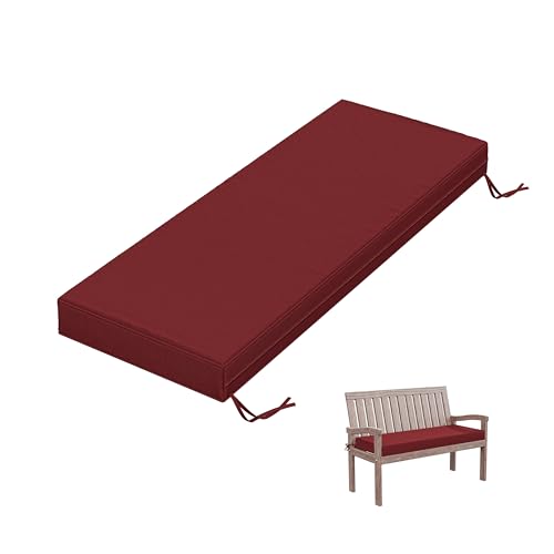 Outdoor Bench Cushion 48×18×3.5 in Thick Waterproof Patio Furniture Cushions, Patio Porch Swing Replacement Seat Pad with Tie Straps and Anti-Slip, for Backyard Garden, Burgundy - color: Burgundy, size: 48 x 18 x 3.5 in
