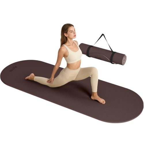 WeiLa Extra Thick Yoga Mat (10mm), Large TPE Workout Mat 74"x28" with Strap - color: Brown & Apricot