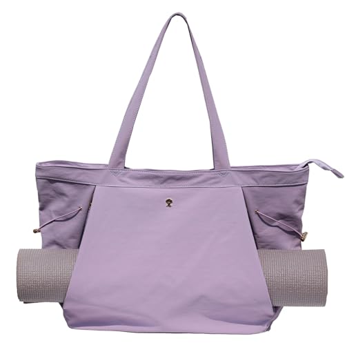 ESVAN Yoga Tote Bag for Women Shoulder Bags Drawstring for Office Workout Travel Carryall Pilates Gym and Beach - color: Nylon Lavender Purple