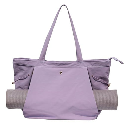 ESVAN Yoga Tote Bag for Women Shoulder Bags Drawstring for Office Workout Travel Carryall Pilates Gym and Beach - color: Nylon Lavender Purple