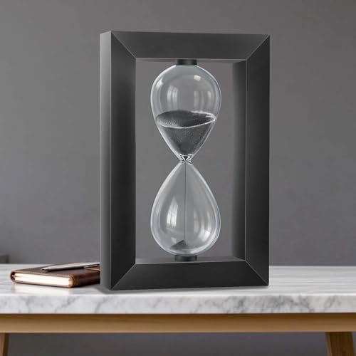 Hourglass Sand Timer, Modern Square Black Wood Sand Clock, Decorative Desktop Hour Glass Sandglass,Reloj De Arena for Office, Home Decor, Kitchen (Black, 10 Minute) - color: Black Frame, size: 10 minute