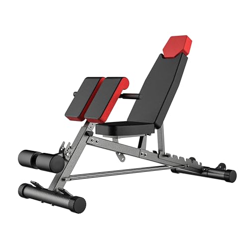 Finer Form Multi-Functional Adjustable FID Weight Bench and Roman Chair | 1,000 Lb Capacity, 23 Settings, Flat Incline Decline for Total Body Workouts, Transport Wheels, Exercise Chart Included