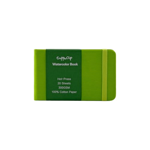 CuppaClip Watercolor Paper Cotton Hot-Pressed with Inner Pocket Watercolor Sketchbook Journal As Travel Notebook 300 GSM 140 LB (Green, 5.82x3.74in) - color: Green, size: 5.8x3.7in