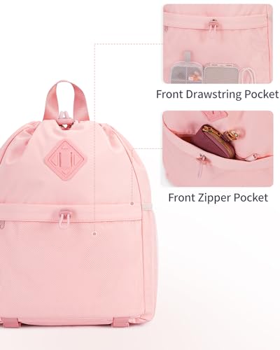 WANDF Drawstring Backpack for Women, Lightweight Gym Bag with Yoga Mat Strap, Water-Resistant String Backpack with Mesh Pocket (Pink, Patent Pending) - color: Pink
