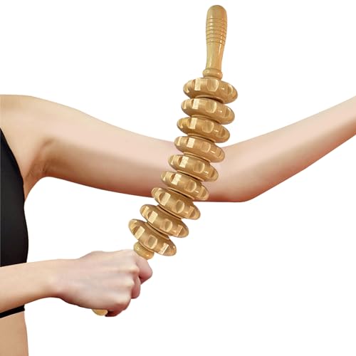 Curved Wood Massage Roller Stick for Muscle Relief & Cellulite Reduction - color: White