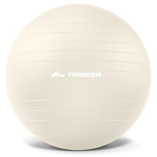 Trideer Yoga Ball for Exercise, Pilates, Core & Balance Training, Stability Ball for Pregnancy & Birthing Prep, Physical Therapy, Daily Stretching, Office Chair for Active Sitting, Quick Pump Included - color: Off-White, size: L(23-26ines/58-65cm)