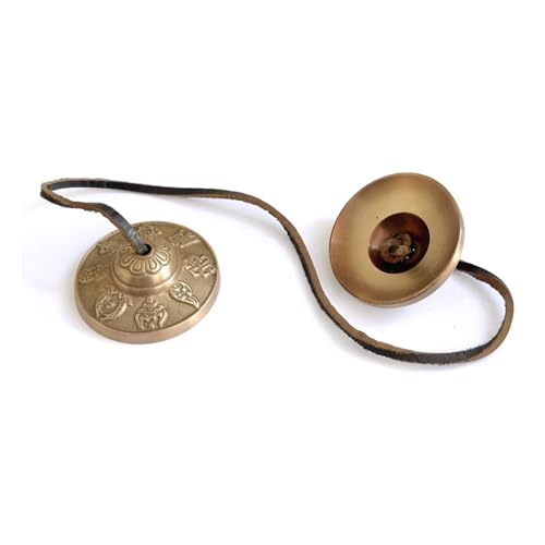 Tibetan Tingsha Bells Cymbals Meditation Chime Bells, 6.3 cm Percussion Instrument, with Cloth Bag, Embossed 8 Lucky Symbols, Ideal for Yoga, Mindfulness, Spiritual Healing, and Sound Therapy