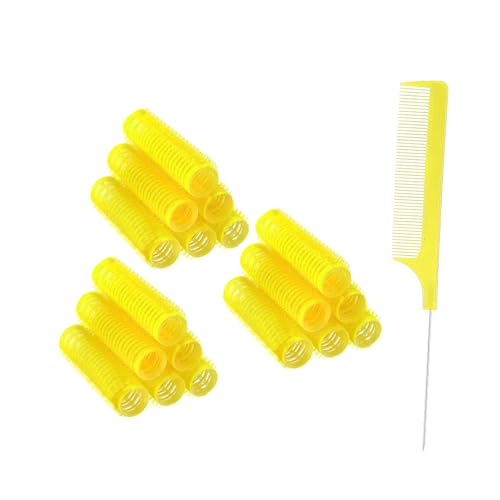 ZMD 18Pcs Self Grip Small Hair Curlers, Plastic Heatless Salon Dressing Rollers DIY Curly Hair Accessories for Women Girls Short Medium Hair (0.8 x 2.4 Inch) - color: Yellow