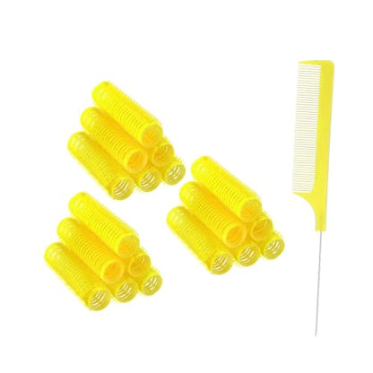 ZMD 18Pcs Self Grip Small Hair Curlers, Plastic Heatless Salon Dressing Rollers DIY Curly Hair Accessories for Women Girls Short Medium Hair (0.8 x 2.4 Inch) - color: Yellow