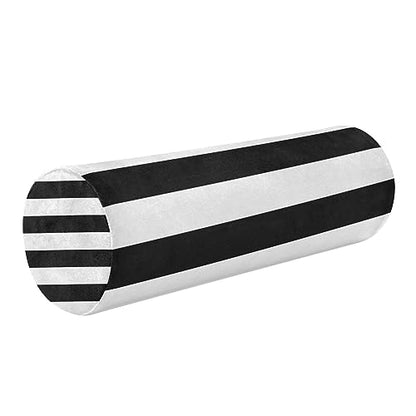 Round Pillow with Cover Black & White Stripes Neck Roll Bolster Pillows Cervical Pillow Case Memory Foam Neck Support for Sleeping