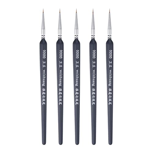 HARFINGTON 5pcs Detail Paint Brushes 3mm Pointed Tip 178mm Length Nylon Hair Miniature Painting Brush for Watercolor Oil Acrylic Painting(00000#), Black - color: Black, size: 00000# 3mm