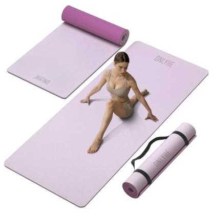 Wide Yoga Mat Thick(10mm) Exercise Mat Non Slip Anti-tear,72"x35" Extra Large Pilates Mats for Home Workouts, Gym & Floor Stretching with Carrier Strap - color: Deep pink + Light pink