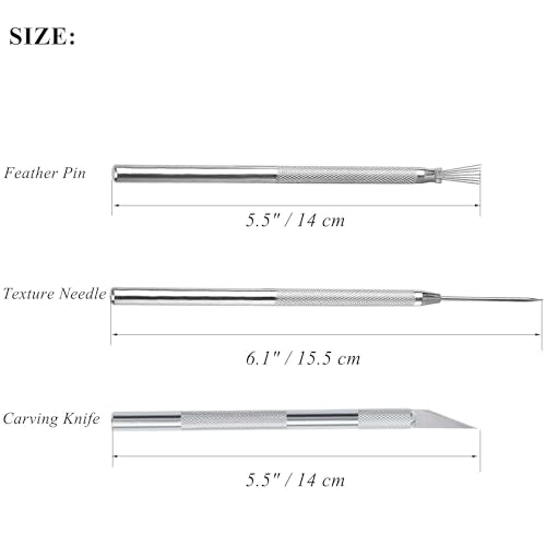 3 in 1 Clay Needle Tools Sculpting Ceramics Pottery Carving Tools for Model Clay Supplies, Ceramic & Pottery Tools Includes Sculpture Feather Pin Carving Knife Needle Texture Tools, LXLVOUEG - size: 5.5 inch-PinKnNe-3P