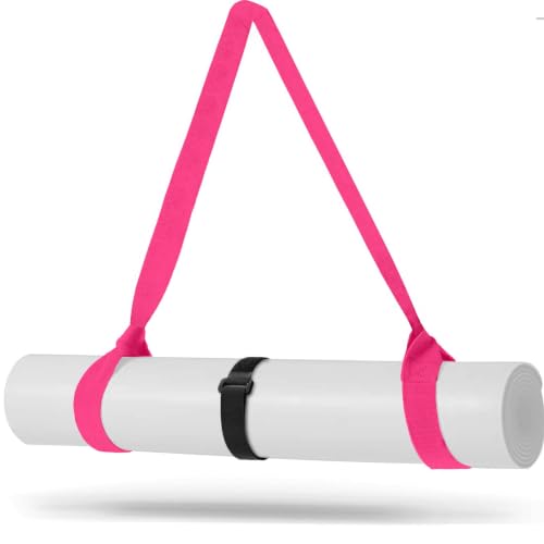 Yoga Mat Carrier Strap - Adjustable Thick and Wide Strap for Carrying Mat or Stretching - color: Hot Pink