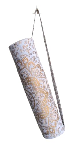 ICC Black Gold Mandala Full-Zip Exercise Yoga Mat Carry Bag Gym Beach Pilates Carrier Bags Hippie Mandala Indian Cotton Bag - style: White Gold Flower