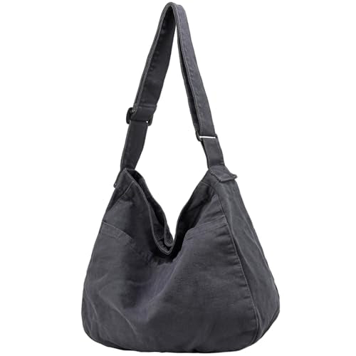 Canvas Tote Bag Casual Hobo Crossbody Shoulder Bag for Women and Men Large Purse Messenger Bag Travel Work - color: 1-grey