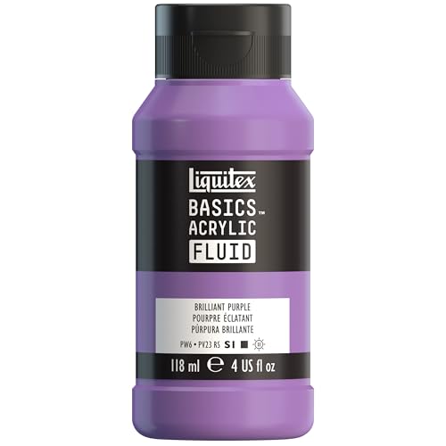 Liquitex BASICS Acrylic Fluid Paint, 4-oz Bottle, Brilliant Purple | Super Versatile, Fine Art Pigments; Fluid Consistency, Vibrant satin colors, Permanent, Lightfast, Water-Resistant Finish - color: Brilliant Purple, style: 118ml (4-oz)