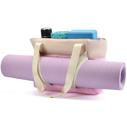 Axcone Women's Yoga Tote Bag with Luggage Sleeve & Mat Straps - Gym Work Bag for Office, Commute, Sports,Travel - color: Pink