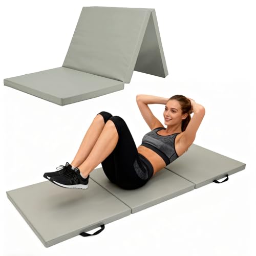 Foldable Yoga Mat, 2" Fitness Mats, Extra Thick & Non-Slip - color: Grey