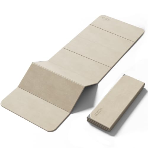 Foldable Yoga Mat 74.8"x26"x0.4"-Suede Surface TPE Material Non Slip Exercise Mat for Women, Extra Thick 1cm Cushioned Pilates Mat for Knee Pain Relief, Portable Fitness Mat for Home Gym - color: Beige