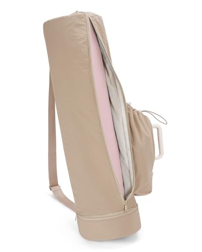 sportsnew Puffy Yoga Mat Bag Yoga Gym Bags for Women Men, Full-Zip Pilates Bag with Wet Pocket & Side Zip Drawstring Pocket Fits Tumblers with Handle, Yoga Mat Storage for Carrier Quick Access - color: Khaki