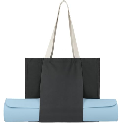 Large Canvas Yoga Tote Bag with Yoga Mats Bags Carrier Eco Friendly Cotton Shoulder Bag for Pilates, Gym, Beach, Groceries & Travel YG13