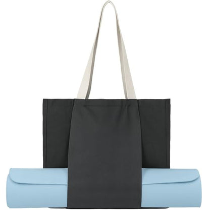 Large Canvas Yoga Tote Bag with Yoga Mats Bags Carrier Eco Friendly Cotton Shoulder Bag for Pilates, Gym, Beach, Groceries & Travel YG13