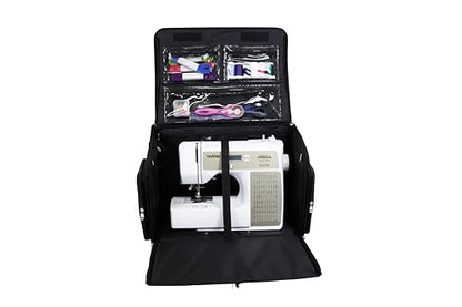 Everything Mary 4 Wheels Collapsible Deluxe Sewing Machine Storage Case - Rolling Trolley Carrying Bag for Brother, Singer - color: Black