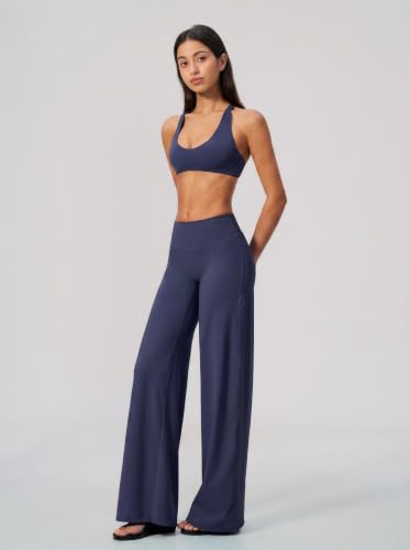 Womens Two Piece Workout Sets Spaghetti Straps Crop Top Matching Straight Leg Pants Gym Yoga Pilates Outfits - color: V-true Blue, size: Small