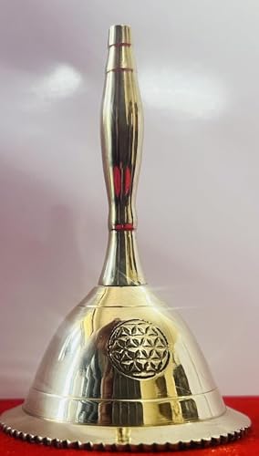 Indian Consigners Hand Bell Loud Brass Call Bells 3 Inches Altar Pendulam Use (Flower of Life) - color: Flower of Life