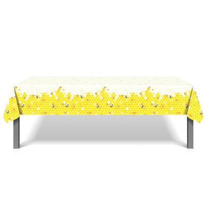 1Pc Bee Party Plastic Tablecloth 54 x 87 Inch Long Table Cover, Honey Honeycomb Party Tablecover for Cartoon Bee Theme Kids Baby Shower Birthday Dinner Picnic Kitchen Event - color: Bee