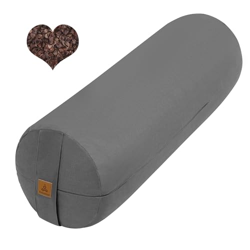 Organic Buckwheat Bolster(24X9 in) Yoga Bolster Supportive Yoga Cushion for Restorative Yoga Accessories Meditation Pillow Reading Pillow Floor Pillow Large Round Cylinder - color: Light Grey
