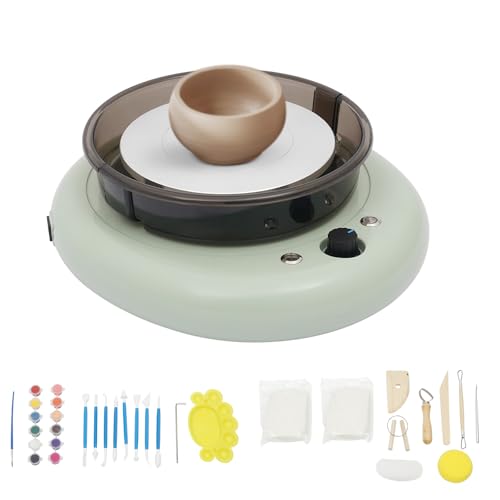 Mini Pottery Wheel Kit, 6" Turntable Two-Way Rotation Clay Wheel, 50W 12V Adjustable Speed Ceramic Wheel Machine, Art Supplies Sculpting Tools, Craft Kits Pottery Wheel for Adult Beginner - color: Green