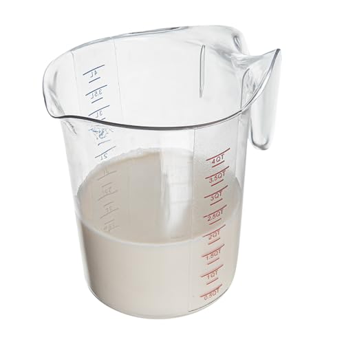 Restaurantware-Chef 101 4 Quart Measuring Jar, 1 Durable Measuring Beaker - Metric And Imperial Units, V-Shaped Spout, Clear Plastic Cup, Handle With Thumb-Grip, Tolerates Up To 248F - size: 9.50" × 7.25" × 9.50"